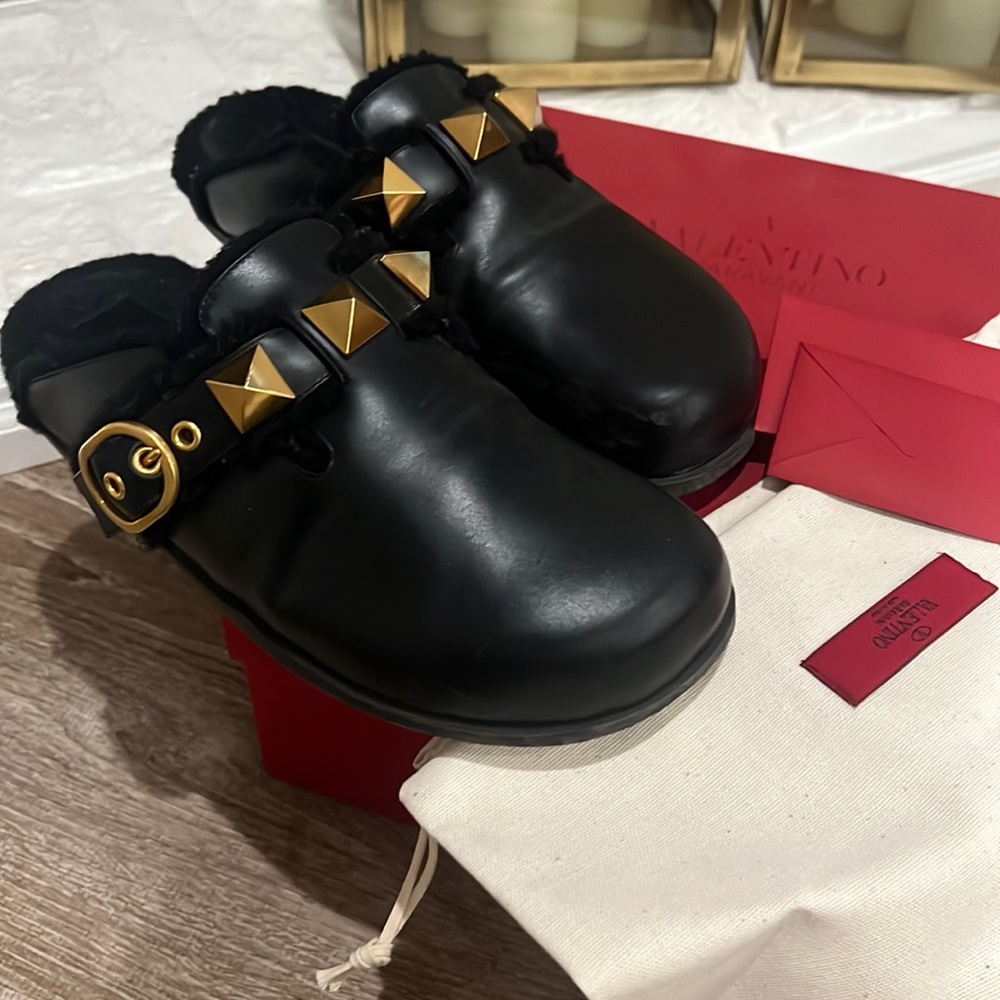 Valentino Black Roman Stud Mules Slippers Shoes